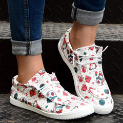 Christmas Print Sneaker Lace Up Canvas Shoes Women's Footwear