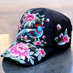 Bird Embroidery Backless Baseball Cap Boho Ponytail Sun Hat