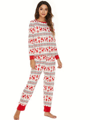 Christmas Elk Print Lounge Set Long Sleeve Top & Pants Women's Loungewear