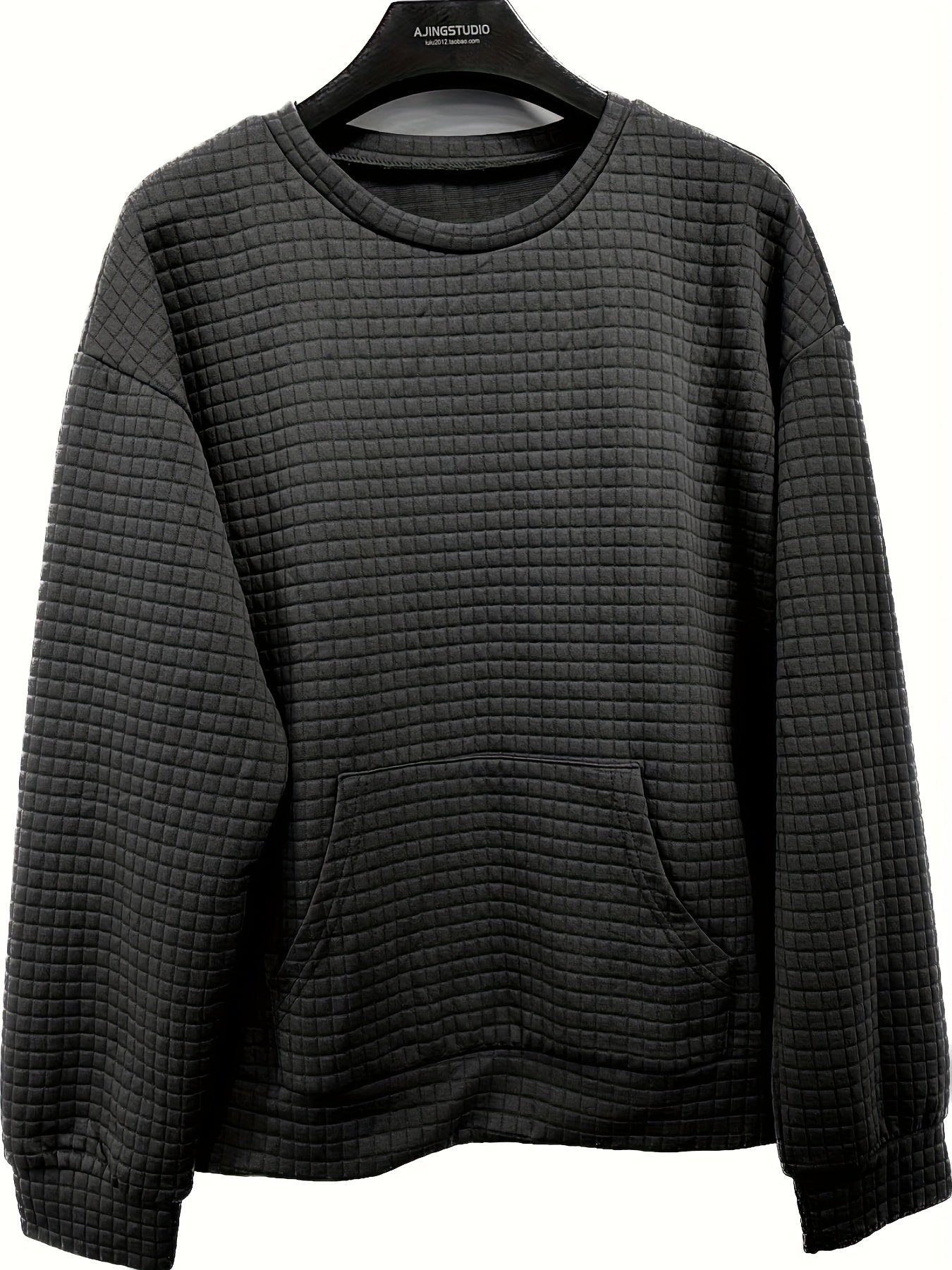 Waffle Grid Kangaroo Sweatshirt Lantern Sleeves
