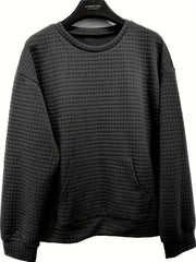 Waffle Grid Kangaroo Sweatshirt Lantern Sleeves