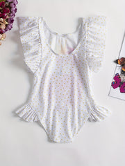 Flamingo Print Ruffled Onesie Swimsuit for Baby Girls