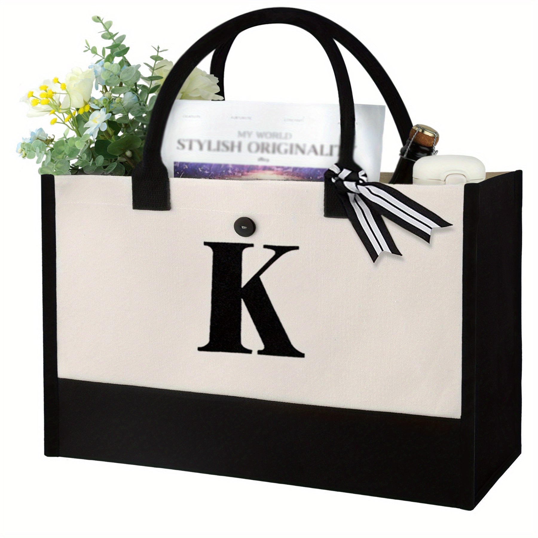 Letter Pattern Handbag Tote Bag Canvas Shopping Bag Large Capacity Travel Bag
