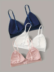 3pcs Girls Lace Bras Wire-Free Back Comfort Underwear with Chest Pad for Teens