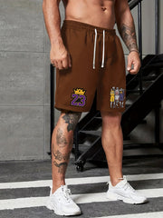 Men's Skull Basketball Player Print Shorts Elastic Waist Casual Drawstring Short