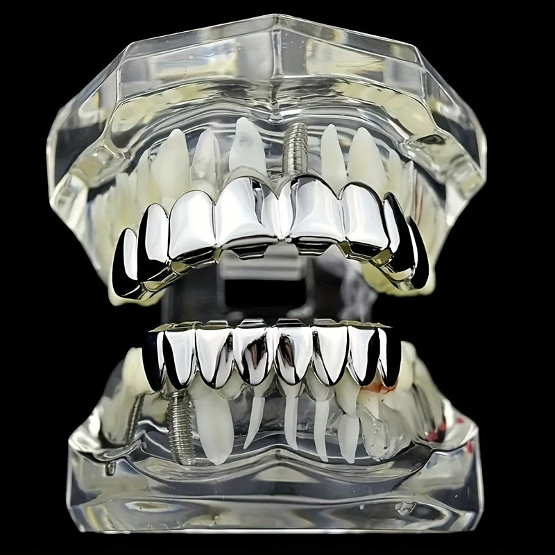 Silvery Teeth Grillz Set Top & Bottom Hip Hop Rapper Jewelry