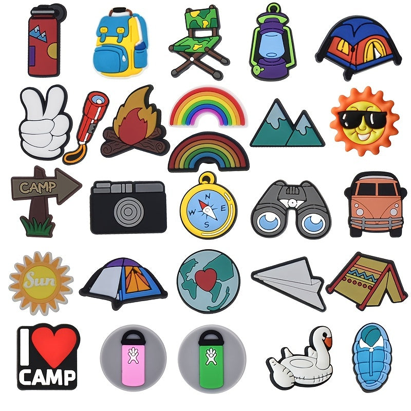 27pcs Camping Shoe Charms For Clogs Jibts Sandals PVC Shoe Decorations