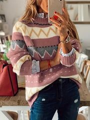 Graphic Pattern Mock Neck Sweater for Fall & Winter