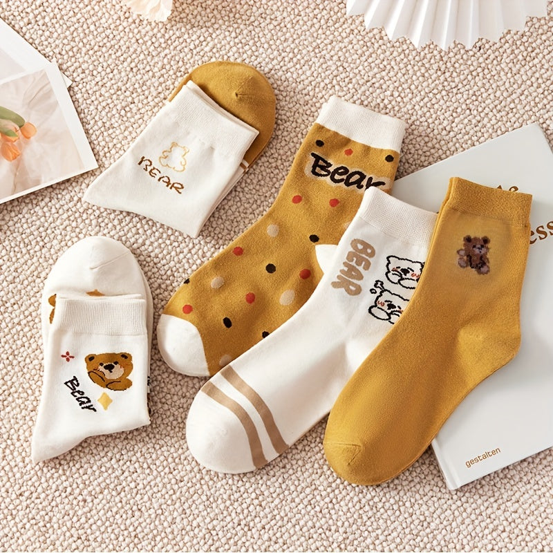 5 Pairs Bear Print Socks for Women