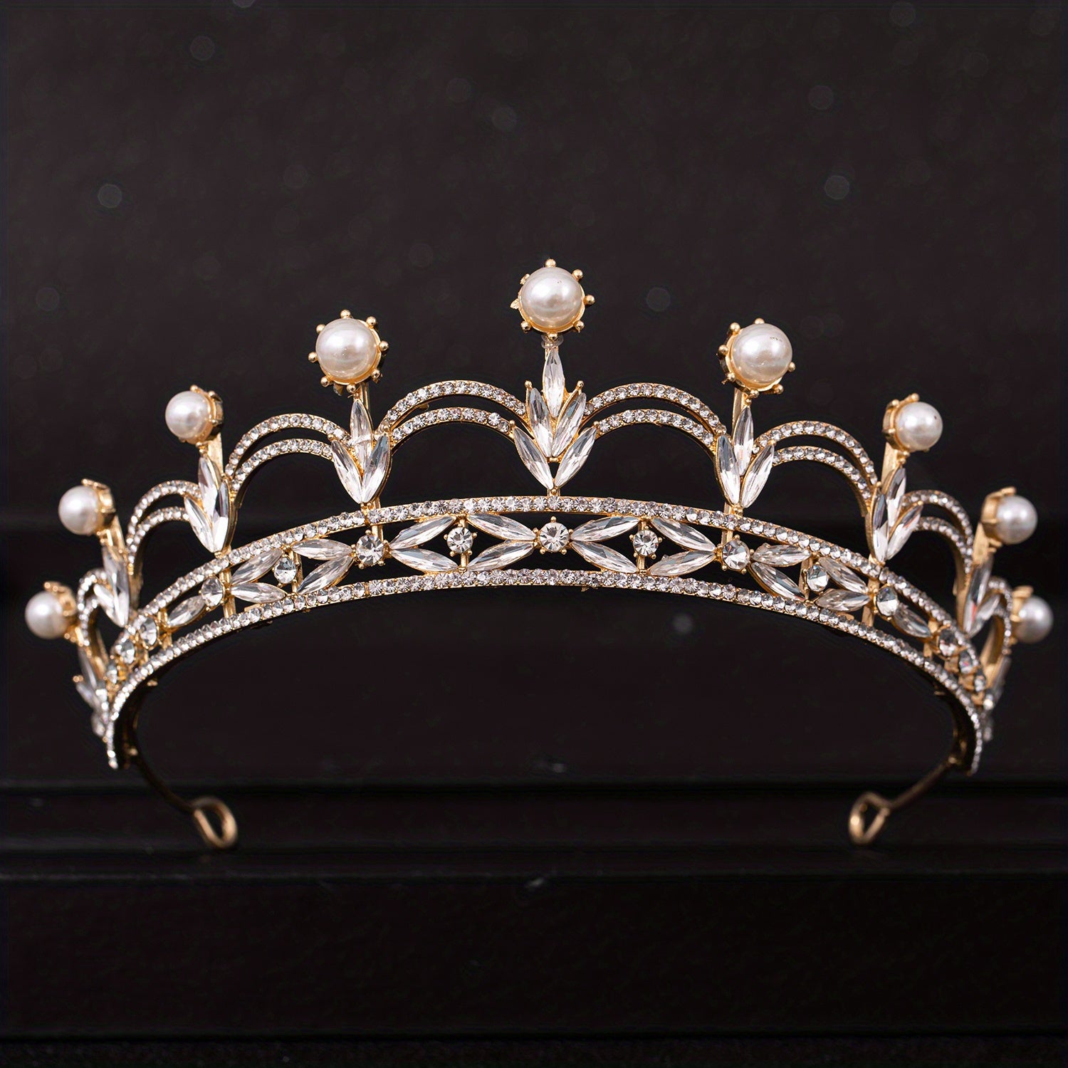 Crystal Faux Pearl Crown Tiara Rhinestone Wedding Tiaras Women Prom Crowns