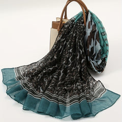 Green Leopard Print Gray Scarf Classic Block Casual Shawl Boho