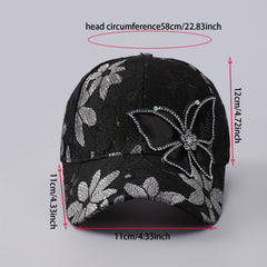 Flower Embroidery Baseball Cap Rhinestone Butterfly Patch Sunshade Dad Hat