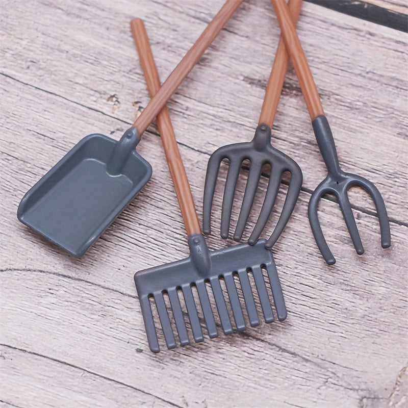 Dollhouse Farm Simulation Shovel & Rake Set, Mini Garden Props
