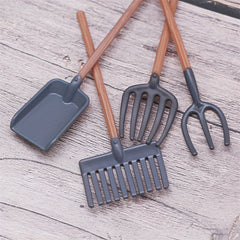 Dollhouse Farm Simulation Shovel & Rake Set, Mini Garden Props