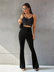 Velvet Flare Leg Pants High Waist Slim Fit Casual Pants