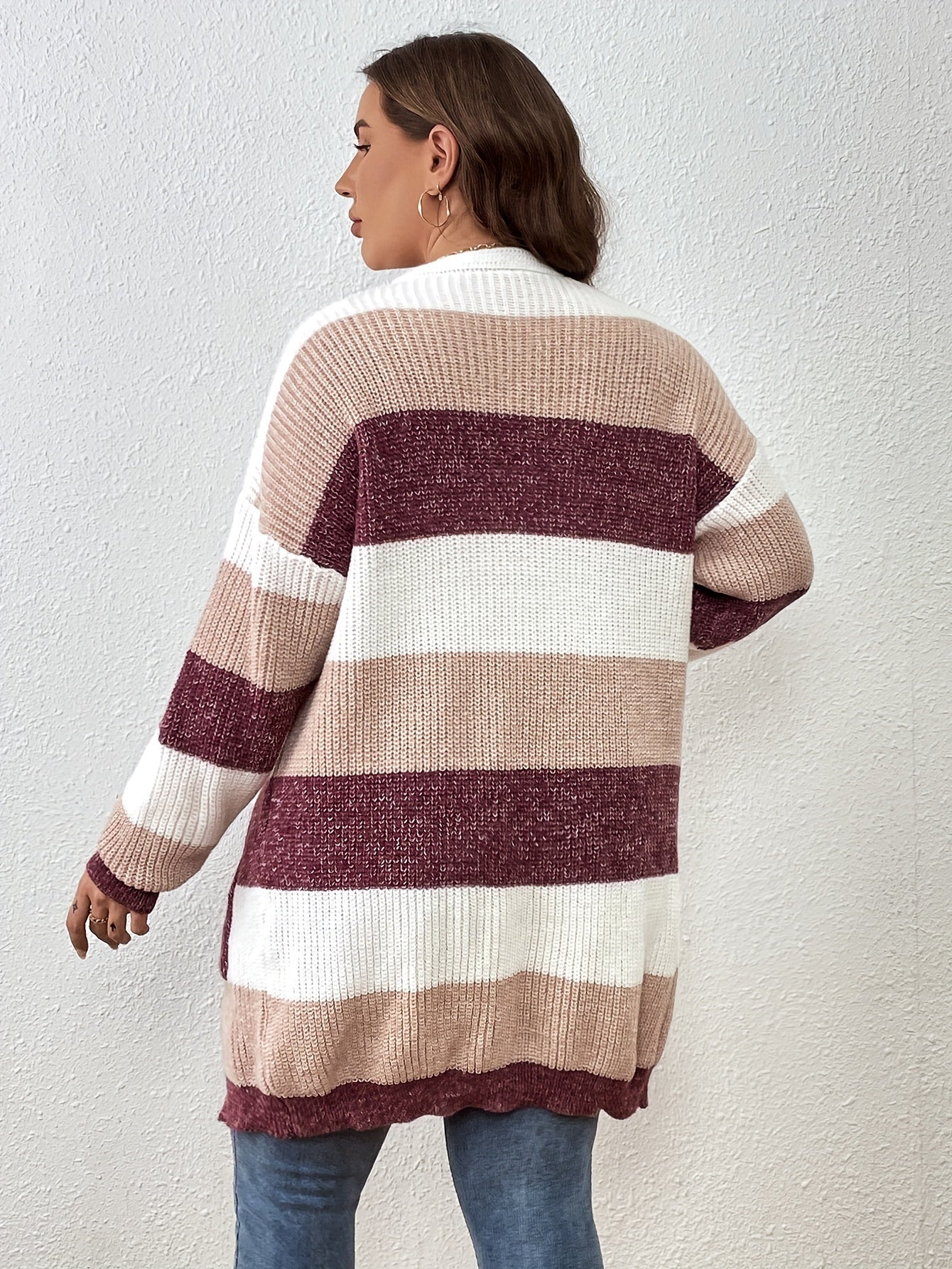 Women's Plus Striped Long Sleeve Cardigan