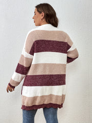 Women's Plus Striped Long Sleeve Cardigan