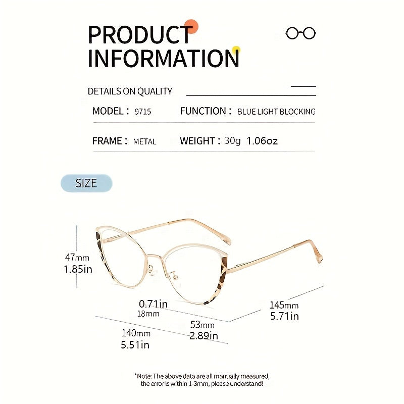 Cat Eye Clear Lens Metal Frame Glasses