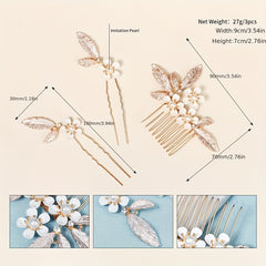 3pcs Flower & Pearl Hair Comb Wedding Headwear Hair Accessory