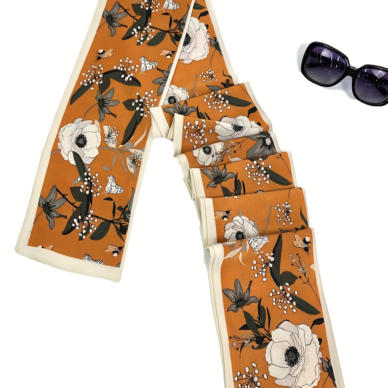 Vintage Flower Print Skinny Scarf Casual Necktie Scarf Hair Ribbon