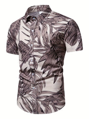 Men's Slim Short Sleeve Shirts with Flower Print