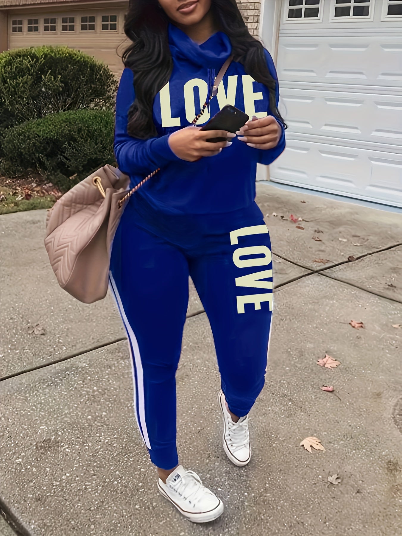 Women's Plus Size Letter Print Top & Pants Two Piece Set