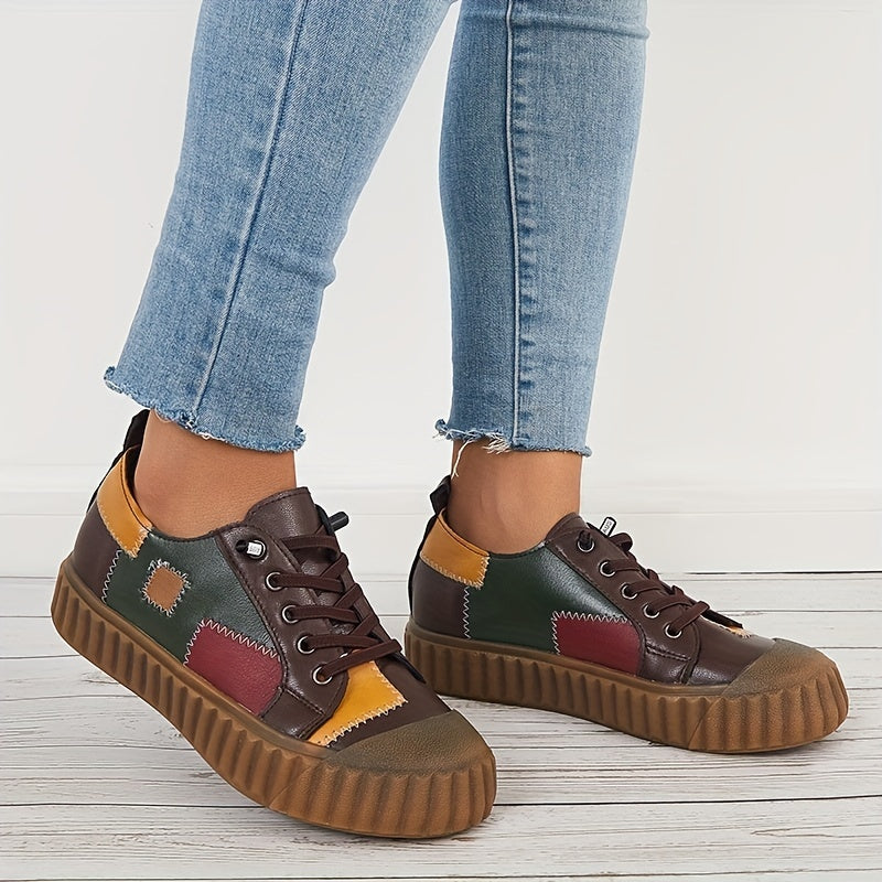Women's Vintage Stitching Lace Up Non Slip Flat Shoes