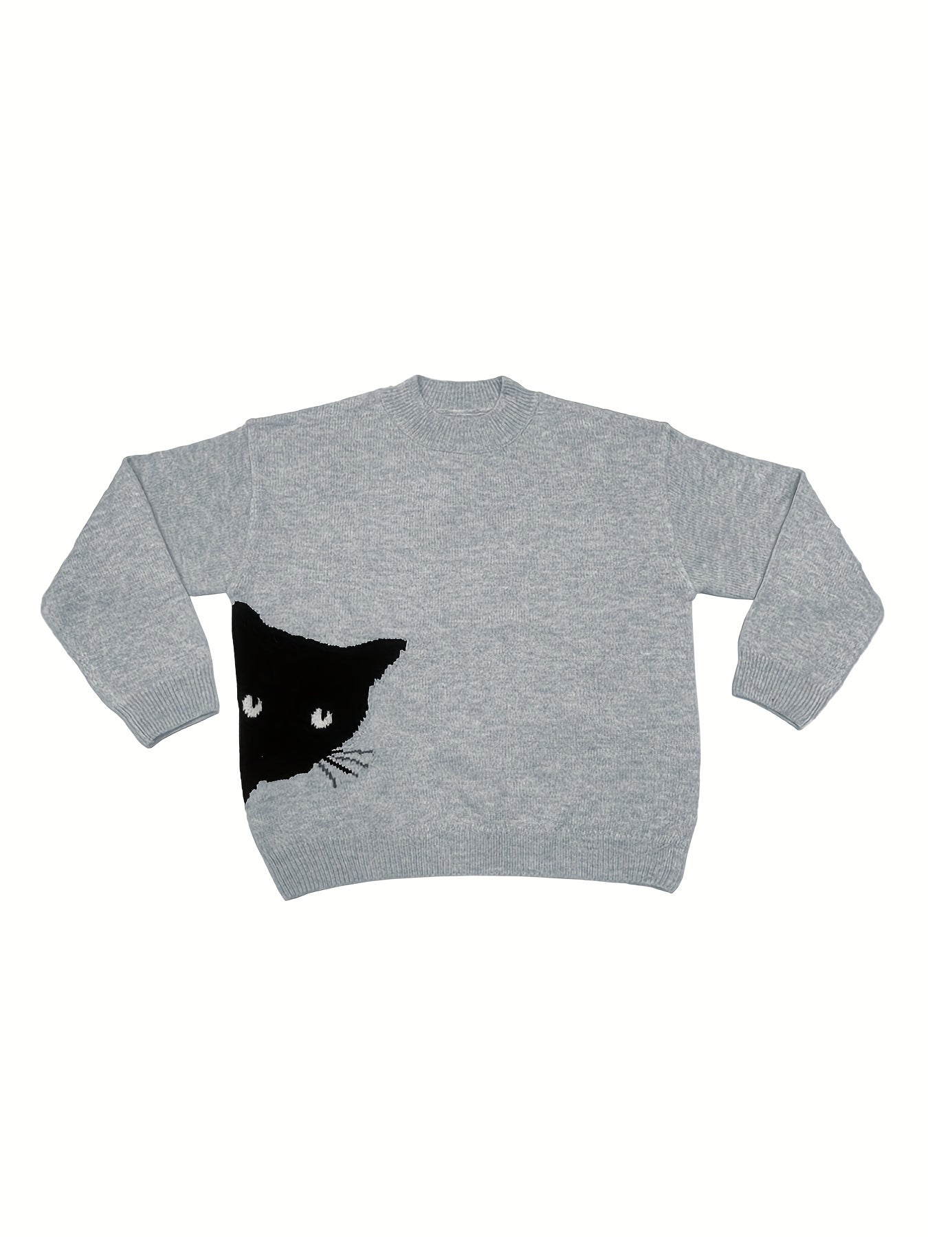 Cat Print Casual Sweater Round Neck Jumper