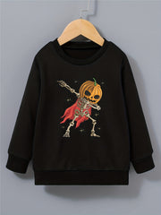 Kid's Pumpkin Skeleton Hero Pattern Sweatshirt Long Sleeve Top