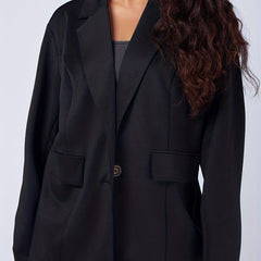 Women's Plus Solid Long Sleeve Single Breast Button Lapel Collar Blazer