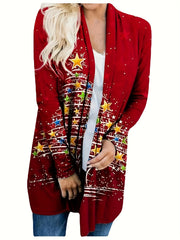 Christmas Cardigan Women's Tree Print Open Front
