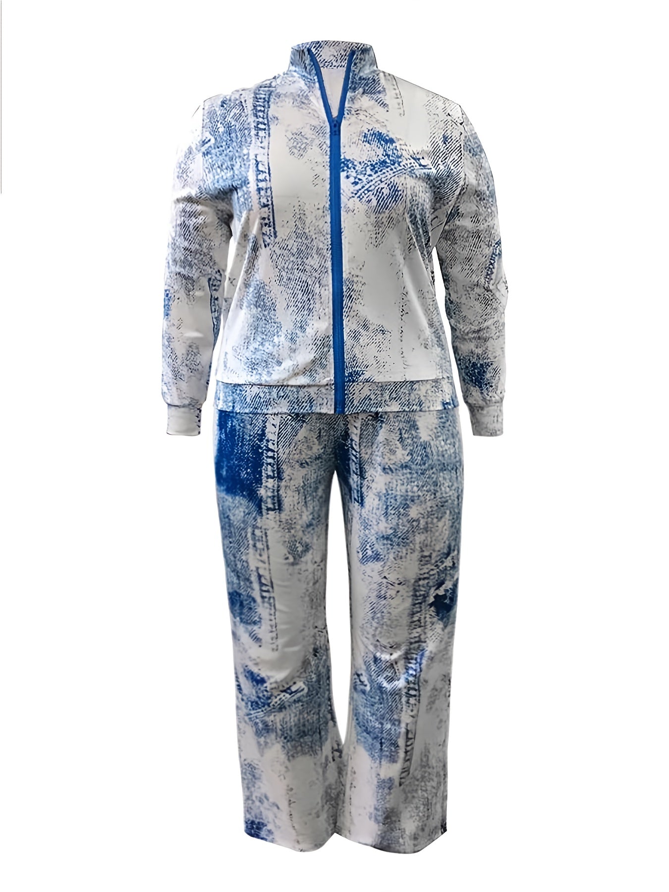 Tie Dye Zipper Jacket & Wide Leg Pants Set