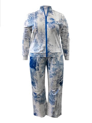 Tie Dye Zipper Jacket & Wide Leg Pants Set
