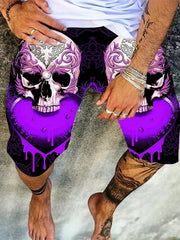 Men's Active Skull & Heart Graphic Shorts with Drawstring