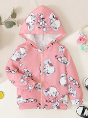 Elephant Print Zip Up Hooded Jacket for Toddler Girls