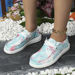 Floral & Leaf Printed Canvas Lace-Up Flat Shoes