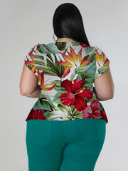 Graphic Print Cap Sleeve Top & Pants Set