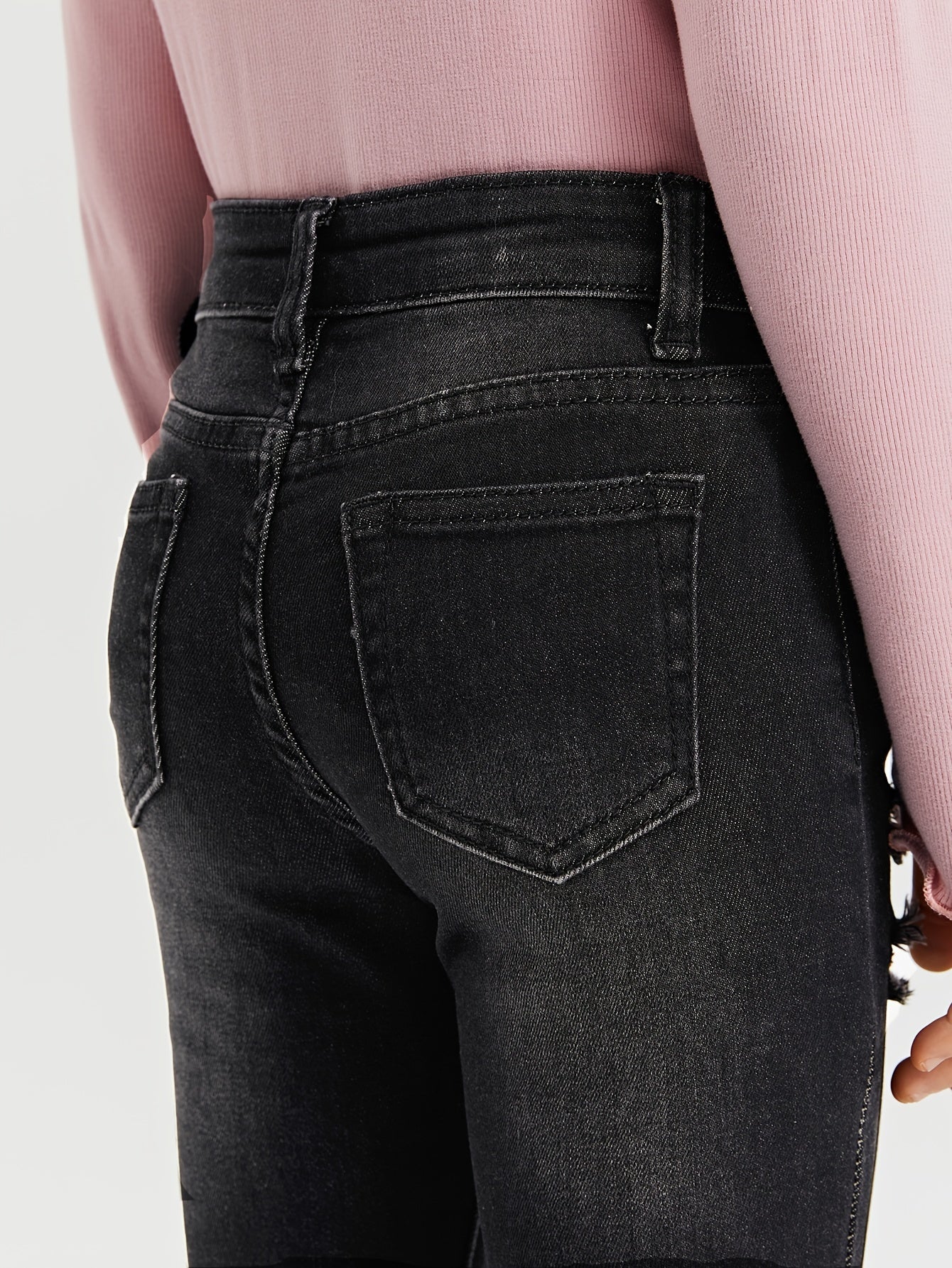 Girls Ripped Skinny Denim Trousers Zipper Fly Casual Jeans