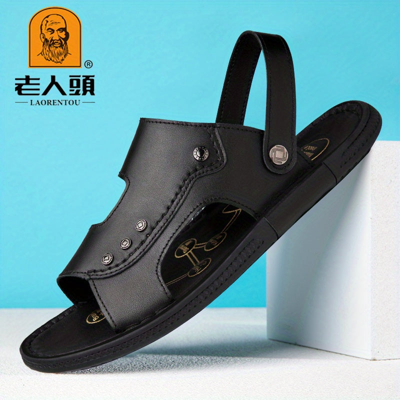 LAORENTOU Men's Leather Non Slip Sandals For Beach