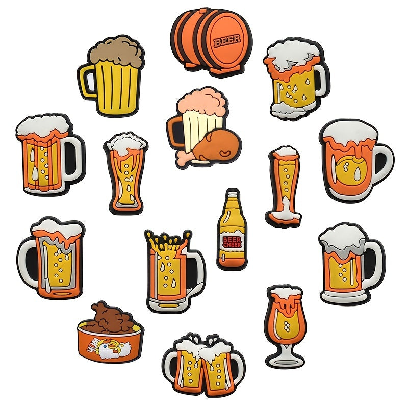 15pcs Beer Pattern Shoes Decoration Pendant Clogs Slippers Sandals