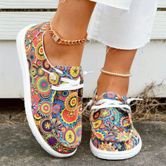 Women's Floral Printed Canvas Flats Casual Walking Sneakers