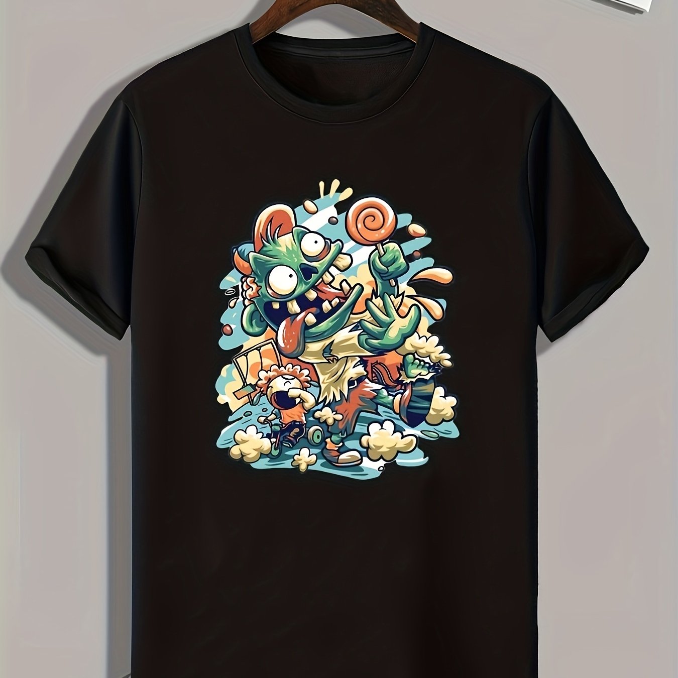 Cartoon Print Men's Graphic T-shirt For Summer