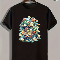 Cartoon Print Men's Graphic T-shirt For Summer