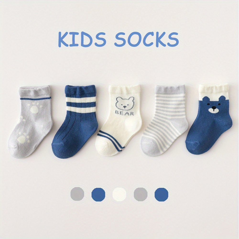 5pairs Boys Cartoon Striped Socks for Autumn Winter