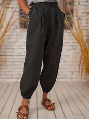 Solid Pocket Pleated Joggers Casual Loose Pants Women's Clothing