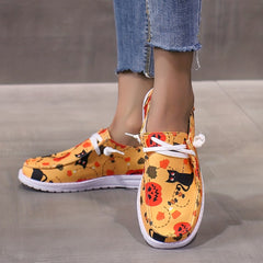 Scary Cat Pumpkin Print Slip On Sneakers Lightweight Comfortable Boat Shoes