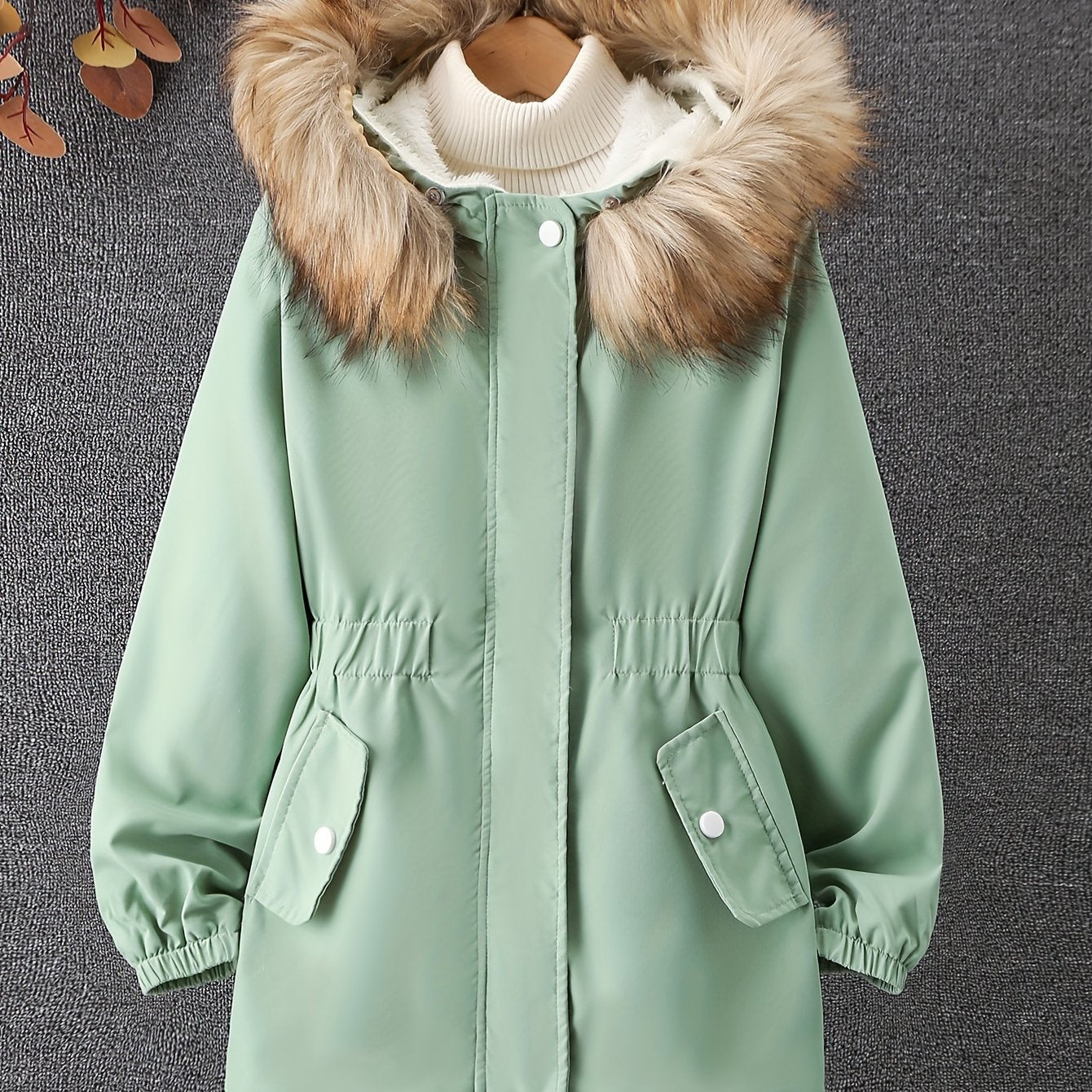 Girls Winter Fleece Hooded Jacket Coat with Drawstring Waist
