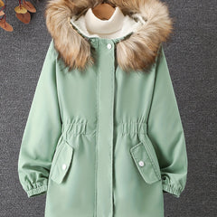 Girls Winter Fleece Hooded Jacket Coat with Drawstring Waist
