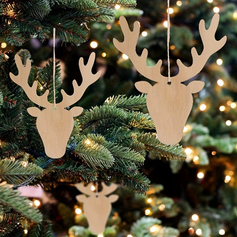 10pcs Wooden Christmas Ornaments Natural Wood Slices Hanging Ornaments