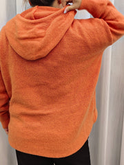 Plus Size Solid Hooded Drawstring Sweater With Pockets